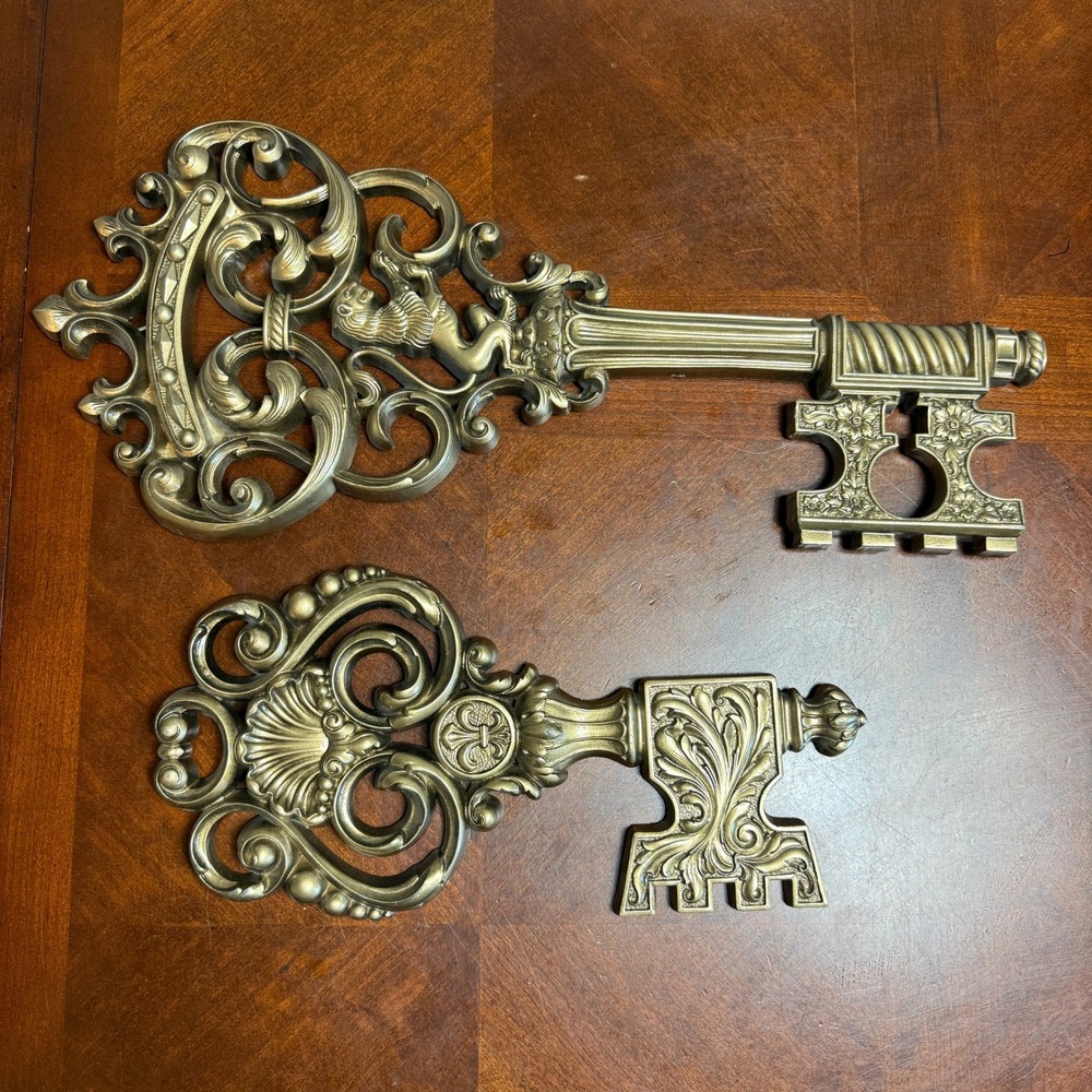 vtg Dart Industries Gold Skeleton Key Wall Decor Set Lion Fleur De Lis‎ 3661
